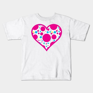 Pink and White Scattered Polka Dot Heart Kids T-Shirt